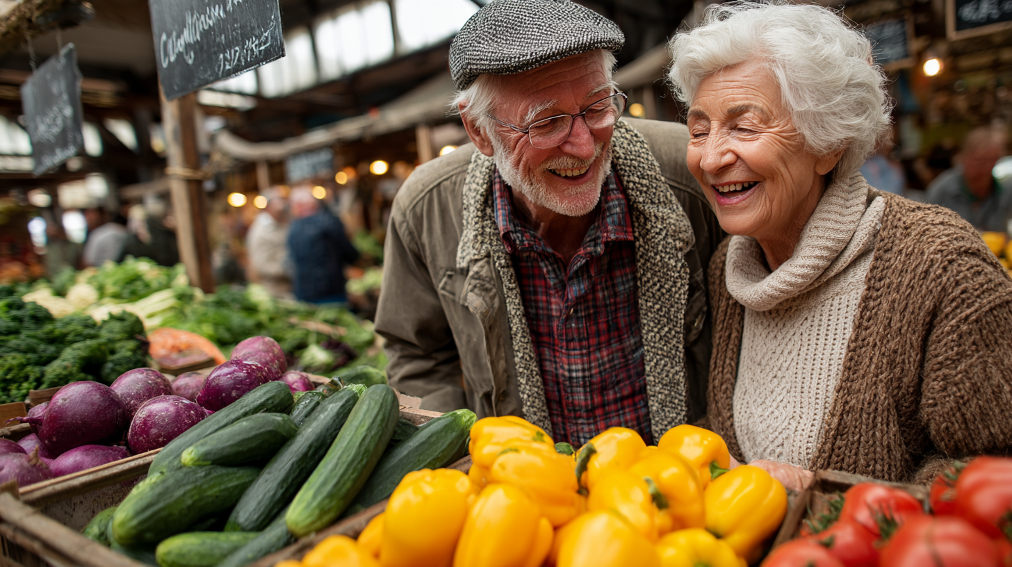 Група старших людей готує здорову їжу разом