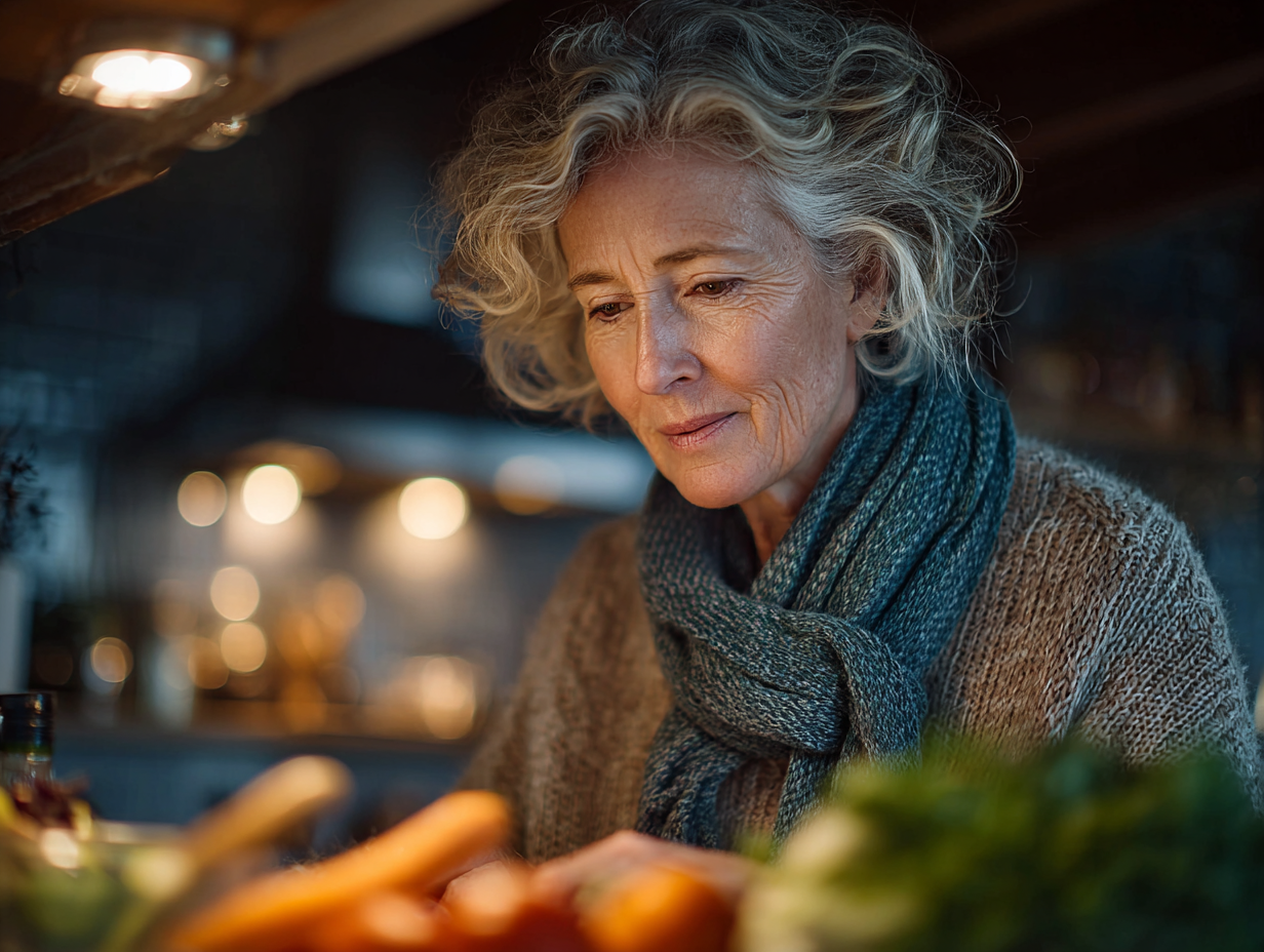 Літня жінка з планшетом переглядає свій план харчування